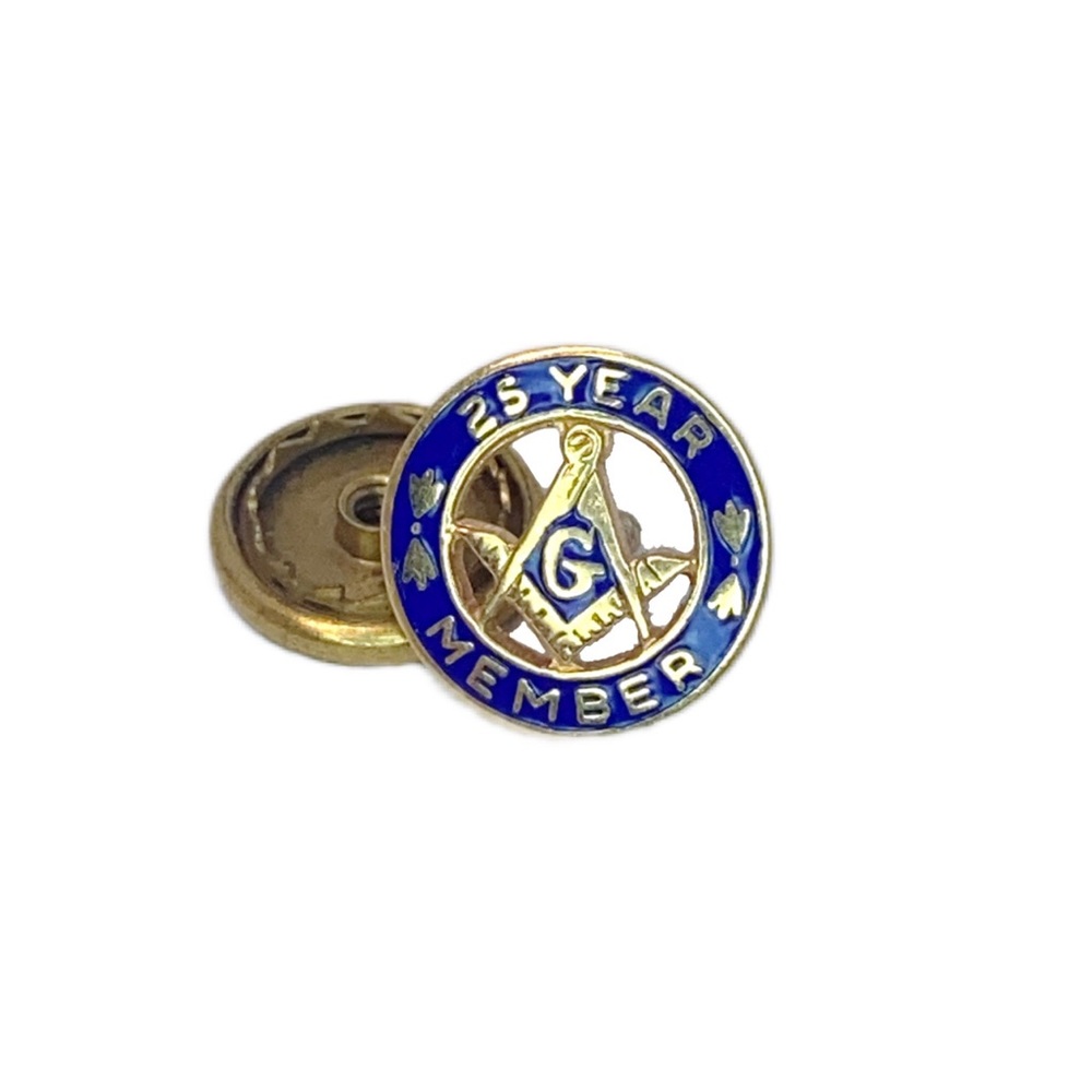 Masonic 25 Year Member Screw Back Pin 10k Gold Freemasons Masons